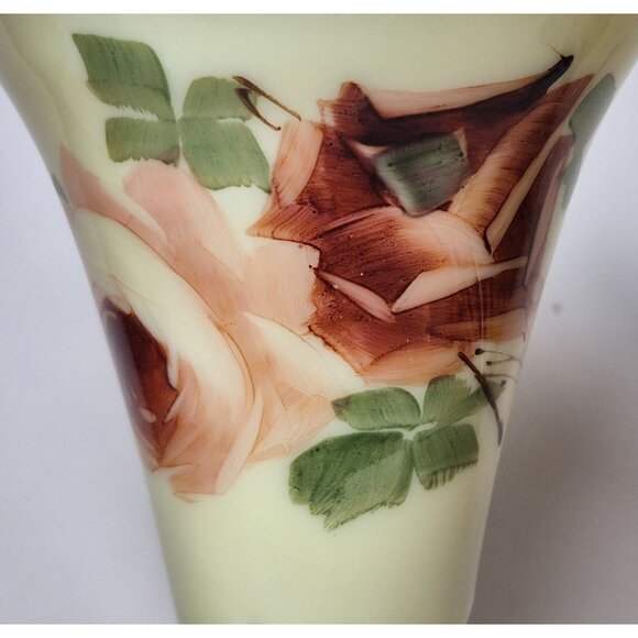 Jefferson Diamond W/ Peg Rose Decorated Custard Glass Vase Glows Art Deco - Picture 9 of 16